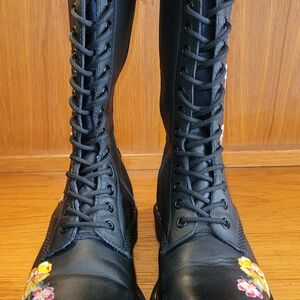 Dr. Martens 1914 VONDA II Floral Mid-Calf Boots - Black Leather, EU 38 / US 7